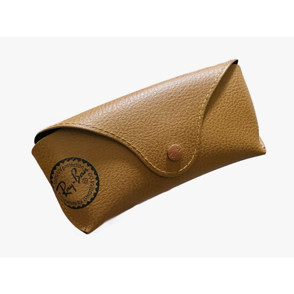 Ray Ban Sunglass Soft Case Brown Pebbled Leather Luxottica Black Logo Snap Close